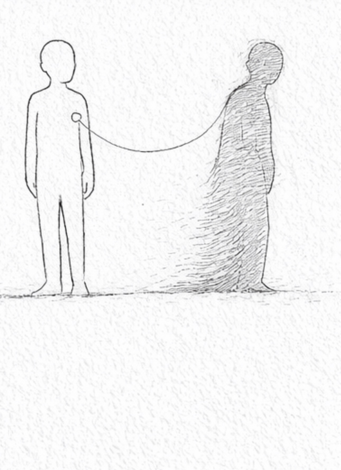 Un bambino disegnato a matita unito da un filo a una figura adulta di ombra