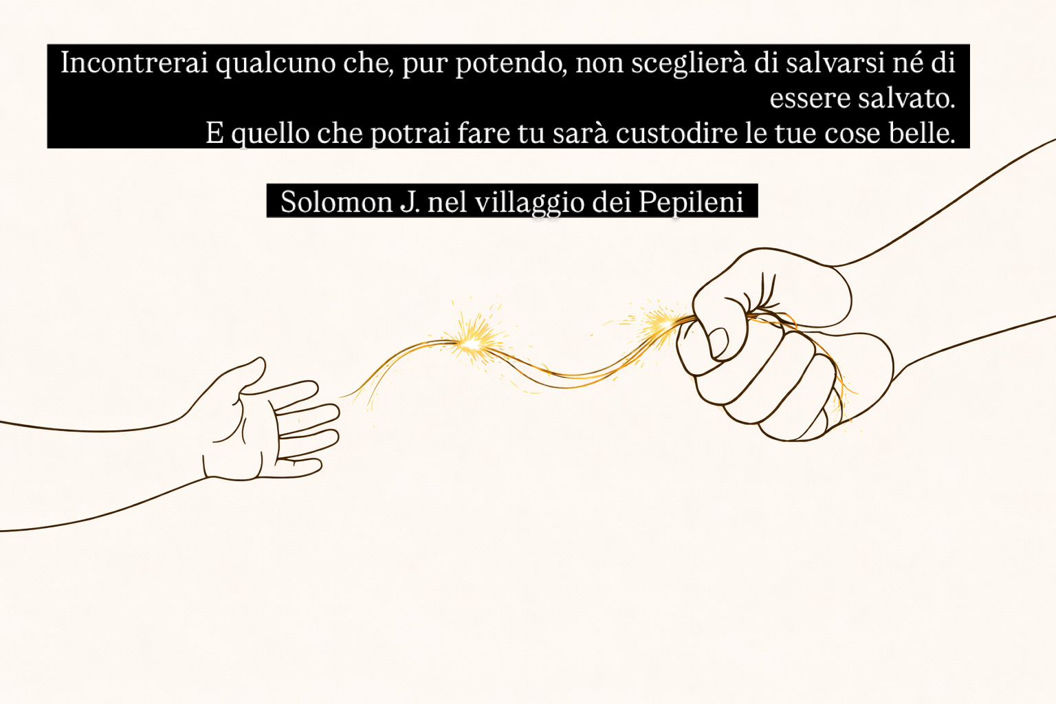Due mani che si passano una scintilla dorata