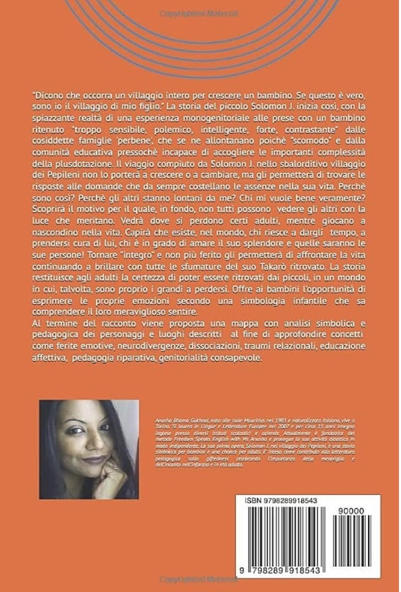 Quarta di copertina di Solomon J. nel villaggio dei Pepileni con la sinossi del libro